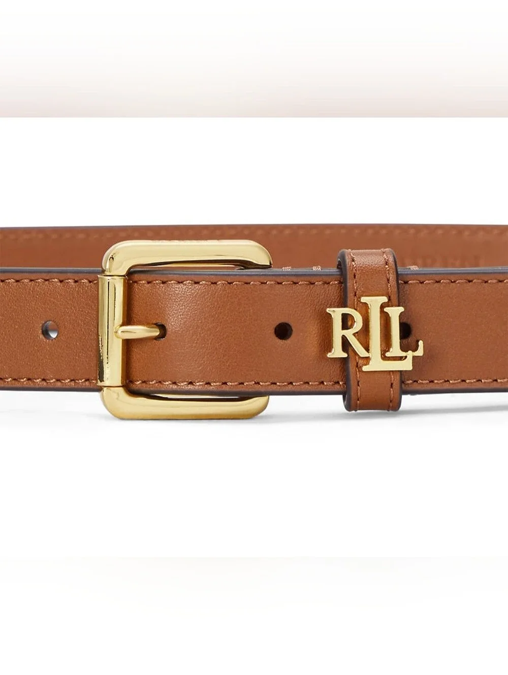 NWT Women's Lauren Ralph Lauren Logo-Keeper Leather Skinny Belt Size M